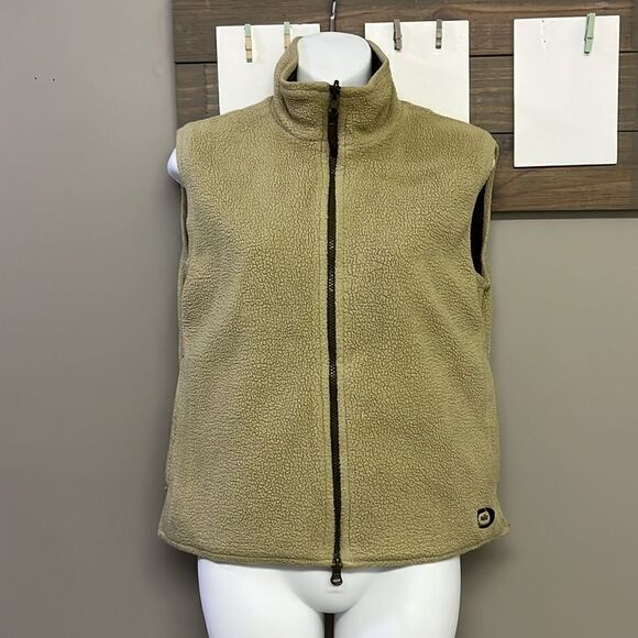 Nike Reversible Olive Tan Two Fabric Mock Neck Two Way Full Zip Up Vest- Small - Picture 9 of 14